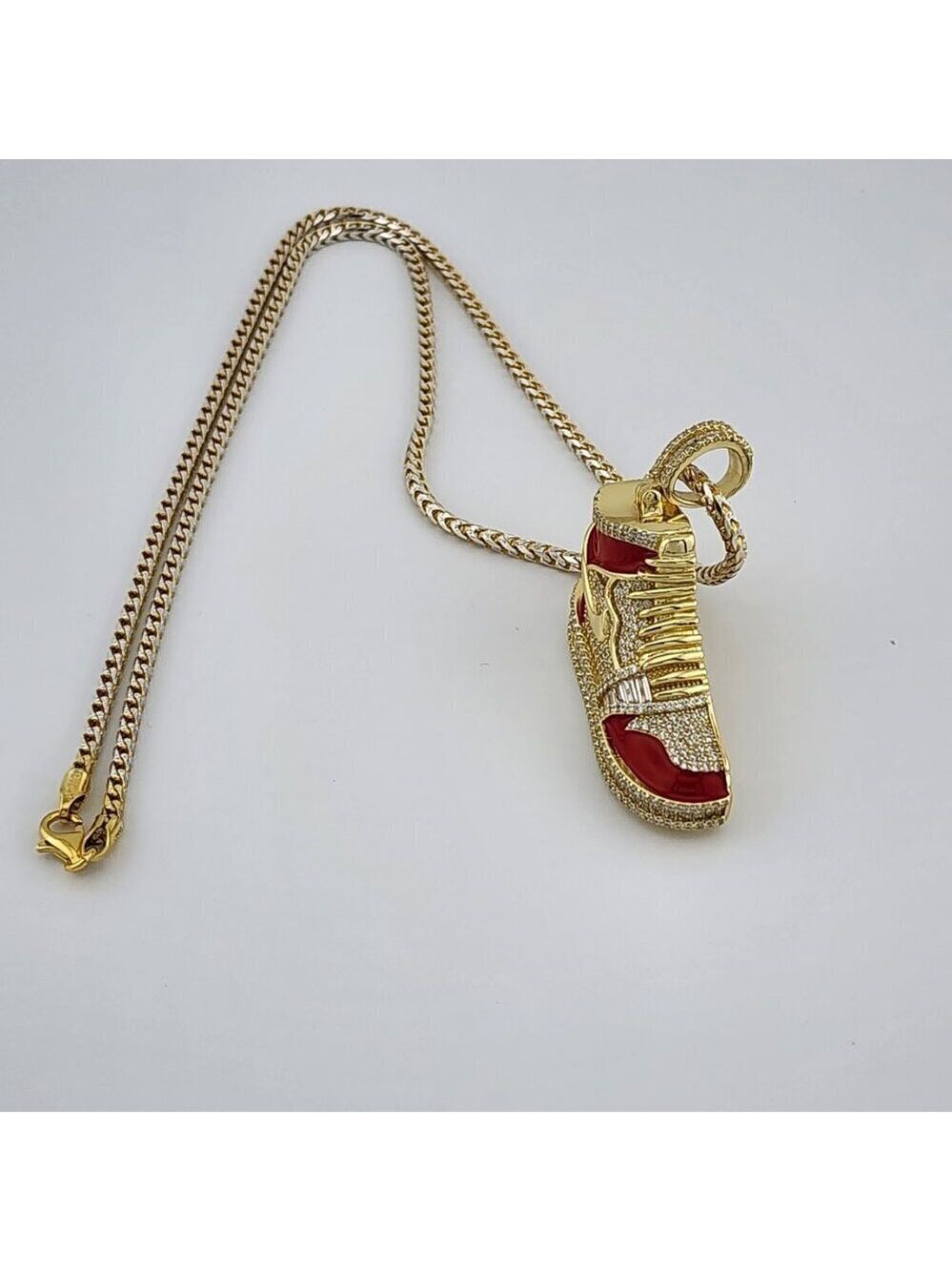 Brand New Sterling Silver 925 Red Cz Sneaker Necklace - Picture 10 of 12